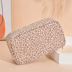 Zipper Large Capacity Makeup Bags Cream Color Leopard Cosmetic Bags Korean Storage Bags Women Toiletry Bag Travel Organizer