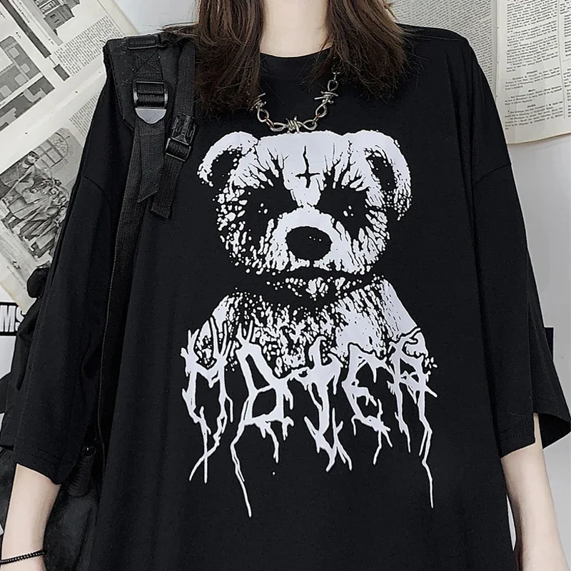 Summer New Oversized T Shirt Black Demon Punk Gothic Anime Print Man T-shirt Harajuku Y2K Tees Tops Men Women Clothes Streetwear