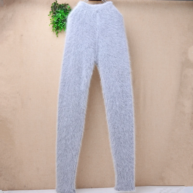 Damen Herbst Winter Warme Angora-Kaninchenhaar Gestrickte Nerz-Kaschmir Unterwäsche Hosen Thermische Leggings