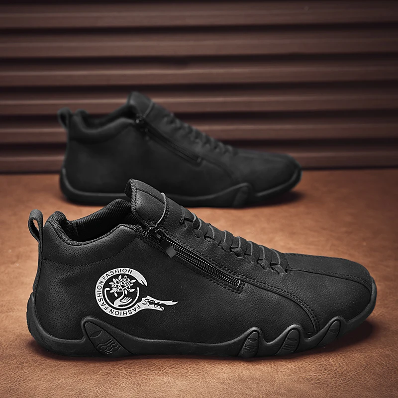 Men's Casual Shoes Side Zipper Short Boots Versatile Flats Bottom Trbottomyy Fashion Pu Leather Men's Shoes Spring Suitable for Outdoor Sports - Image 3