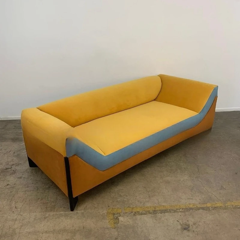 U-shaped enclosed sofa, artistic cream wind caramel haze blue contrasting sofa
