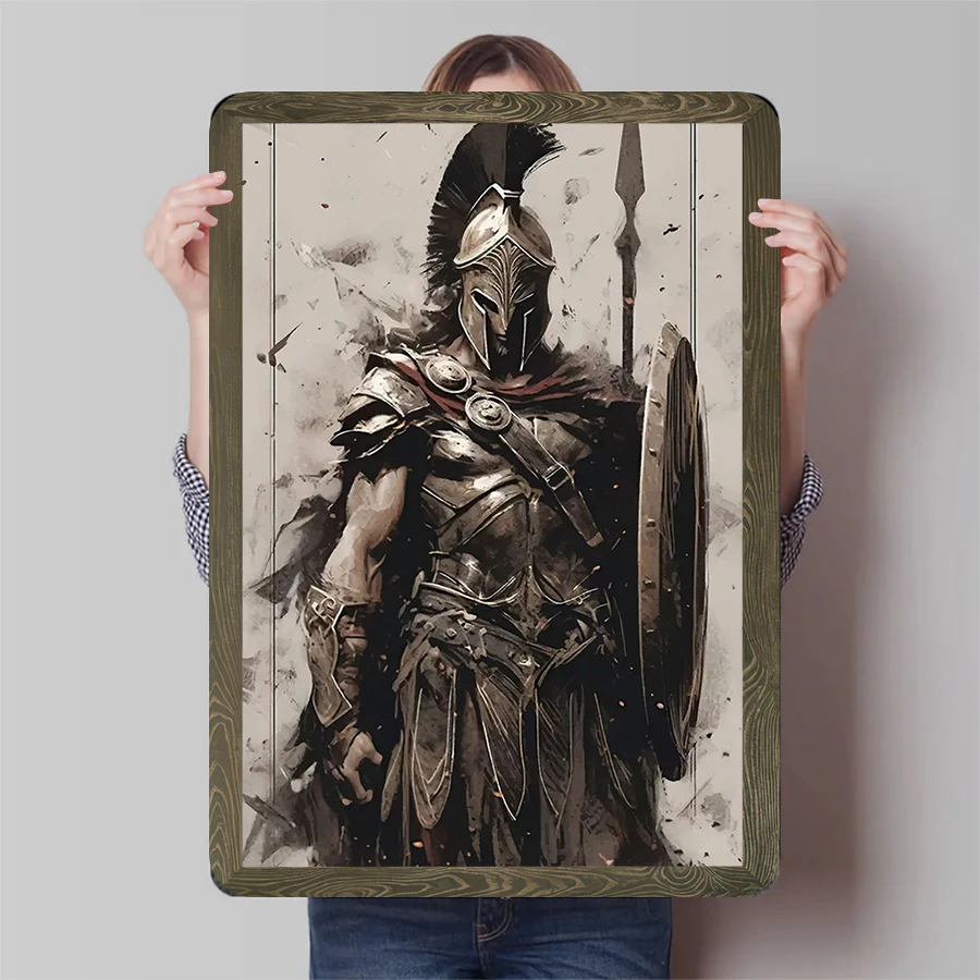 Guerrero espartano, arte de pared de Metal Vintage, escudo de guerrero griego, lanza, pintura decorativa, sala de estar, estudio, decoración colgante de pared
