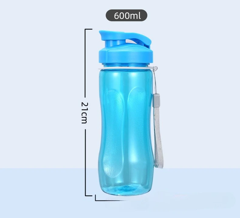 600ML Large Capacity Plastic Water Bottle  Leak Proof Flip Top Lightweight Travel Kettle with Handle Strap