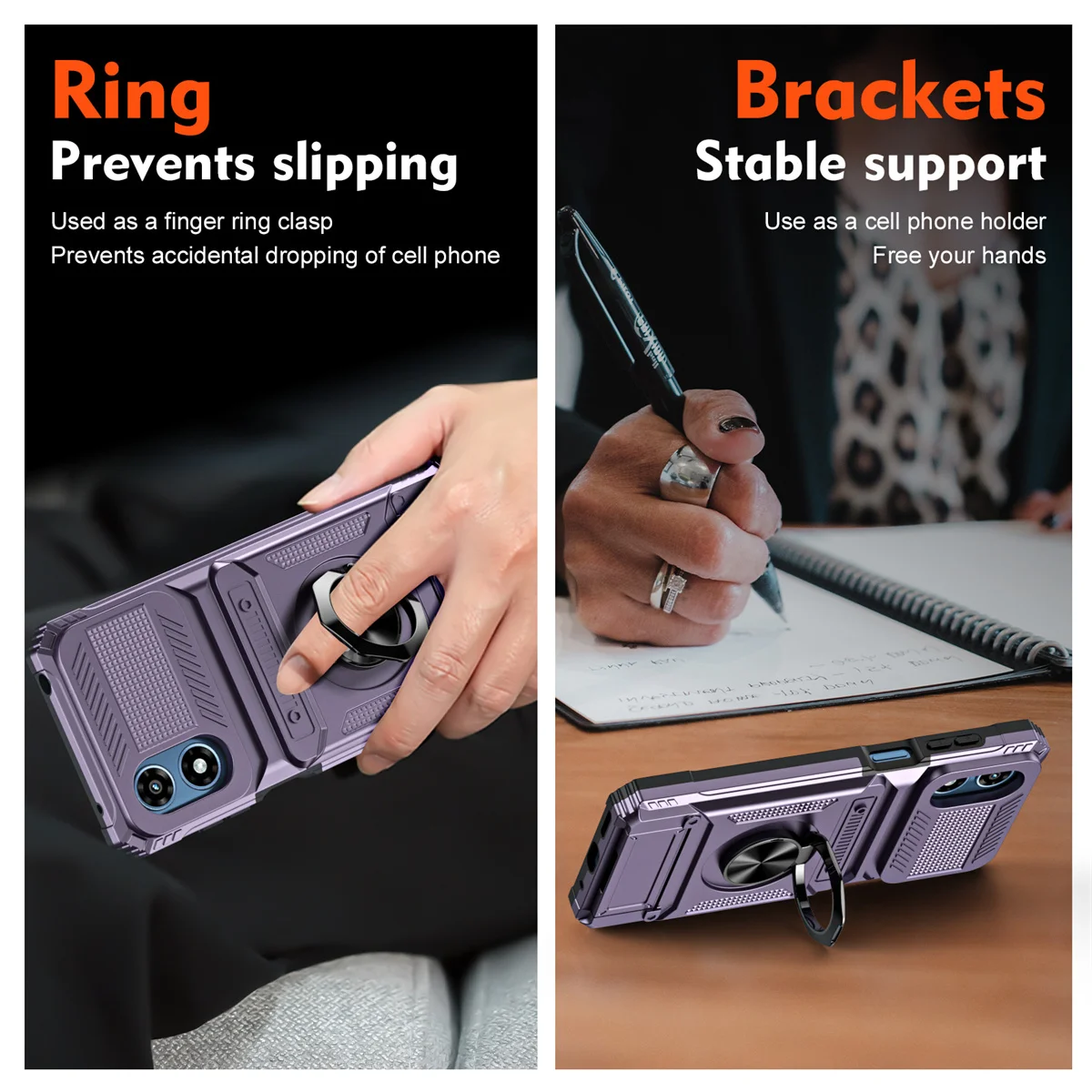 2 Cards Holder Hybrid Defender Case for Motorola G Play 2024 Magnetic Ring Stand Funda Moto G Stylus G 5G 2024