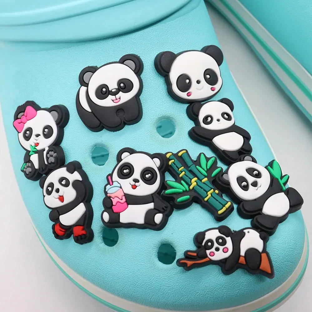 1-18PCS Panda Animals Charms PVC Cute Shoes Decorations Clogs Bamboo Sandals Accessories for Children Bracelet