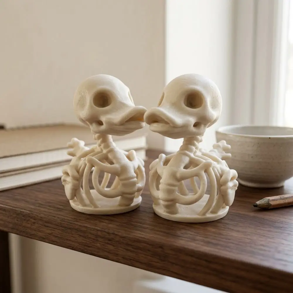 3D Printed Halloween Skeleton Duck Figurine Gothic Style Realistic Duck Skeleton Statue Fade-Proof Spooky Fun Duck Sculpture