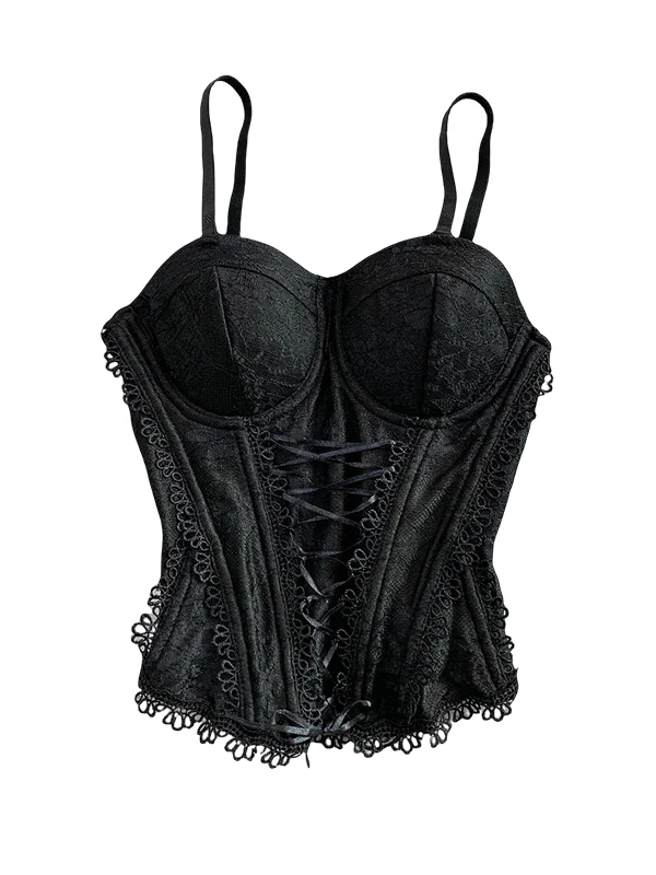 Sexy Lace Trim Strap Vest Top Women's Summer Fibone Support Slimming Chest Pad Tube Top European Sle Slim Fit V-ne Casu...