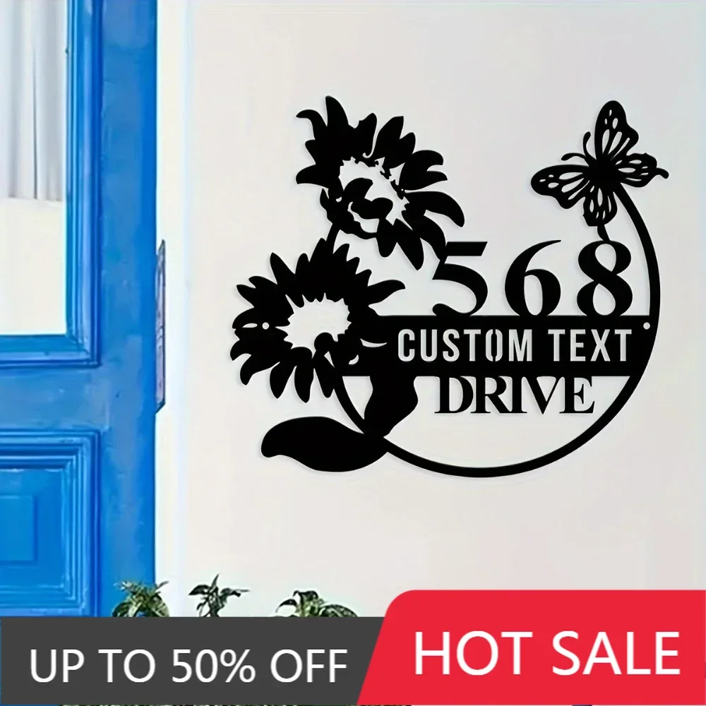 

Home Decor,Handmade Tailored Metal Address Sign in Vintage Floral Style All Around Wall Art House Number Ideal for Home Housewar