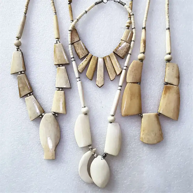 Tibetan Ethnic Necklace Colorful Yak Bone Multi Squares Necklaces TNL206