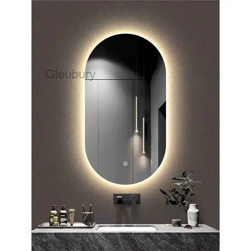 Touch Home Decor Bathroom Oval Smart Screen Toilet LED Luminous Mirror, With Lamp Makeup Mirror, Tri-color Dimming Mirrors