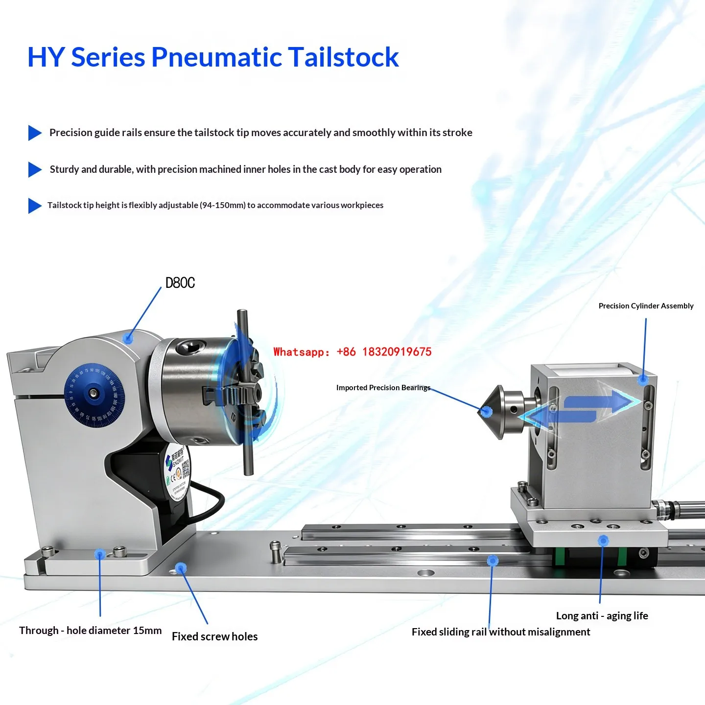 Cyclmotion Pneumatic down-clamping rotating tailstock with adjustable height for transverse welding