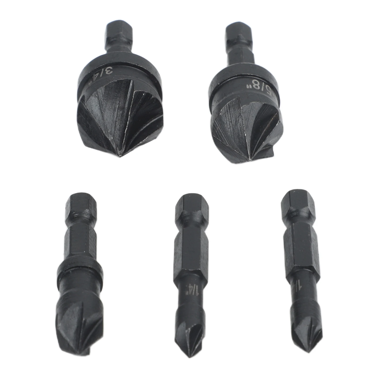 Chamfering Tool Set for Woodworking 5 Piece Hexagonal Handle - 82 Degree Bevel Cutting and Quick Guide Drilling Accuracy