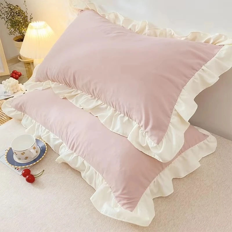 

2pcs White Pink Pillowcase Bedding Solid Pillow Sham Princess Pillow Cover Protector With Ruffles Multiple Sizes For Adults Kids