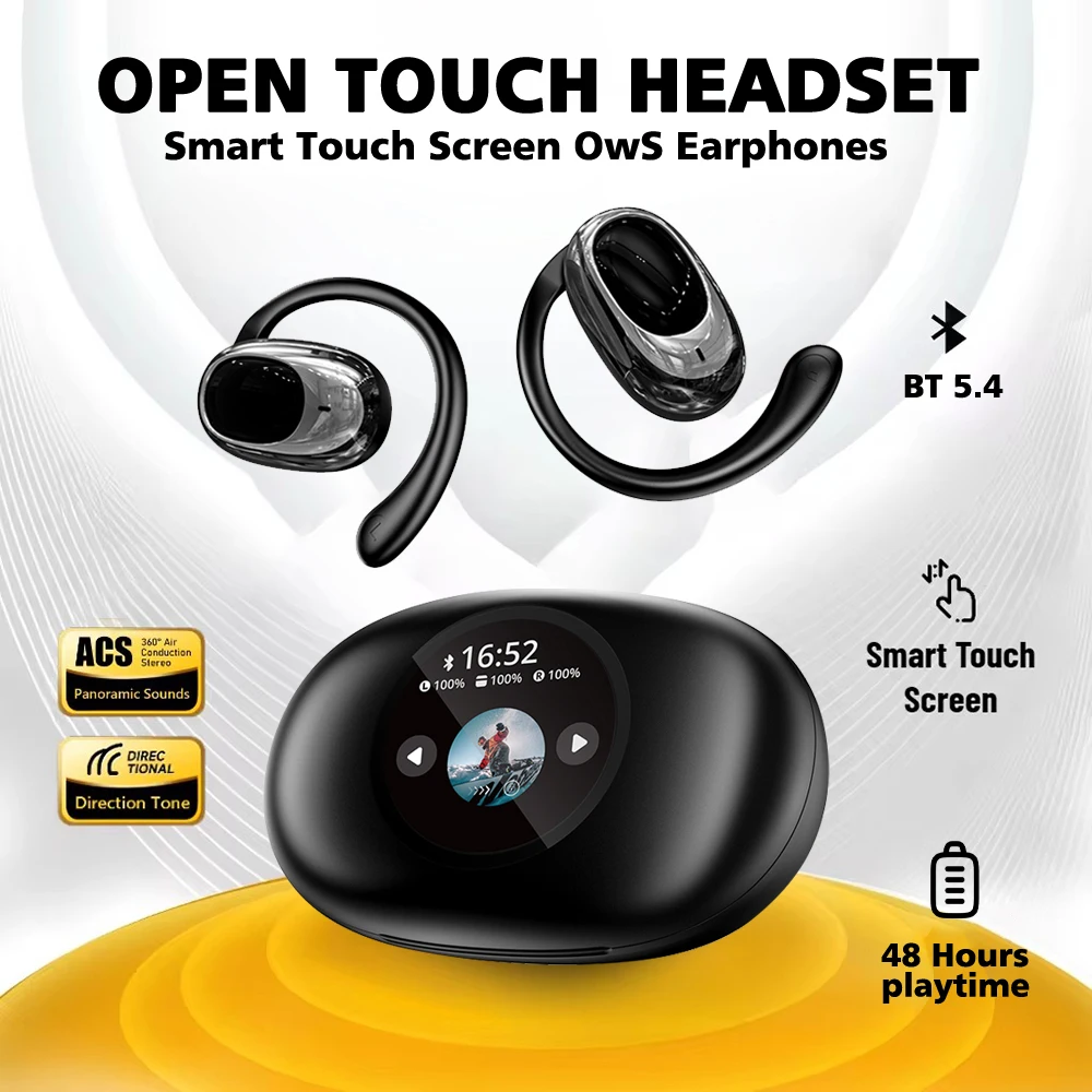 YX39 OWS Ear Hanging Wireless Bluetooth Earphones LCD Touchscreen Color Screen ANC Intelligent Multi functional Headphones