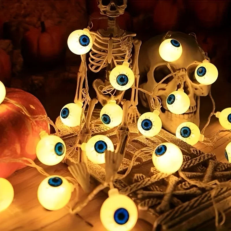 Lampu Hias Halloween Bentuk Mata Menyeramkan, Lampu LED Gantung DIY Bertenaga Baterai untuk Dekorasi Pesta Festival Dalam & Luar Ruangan