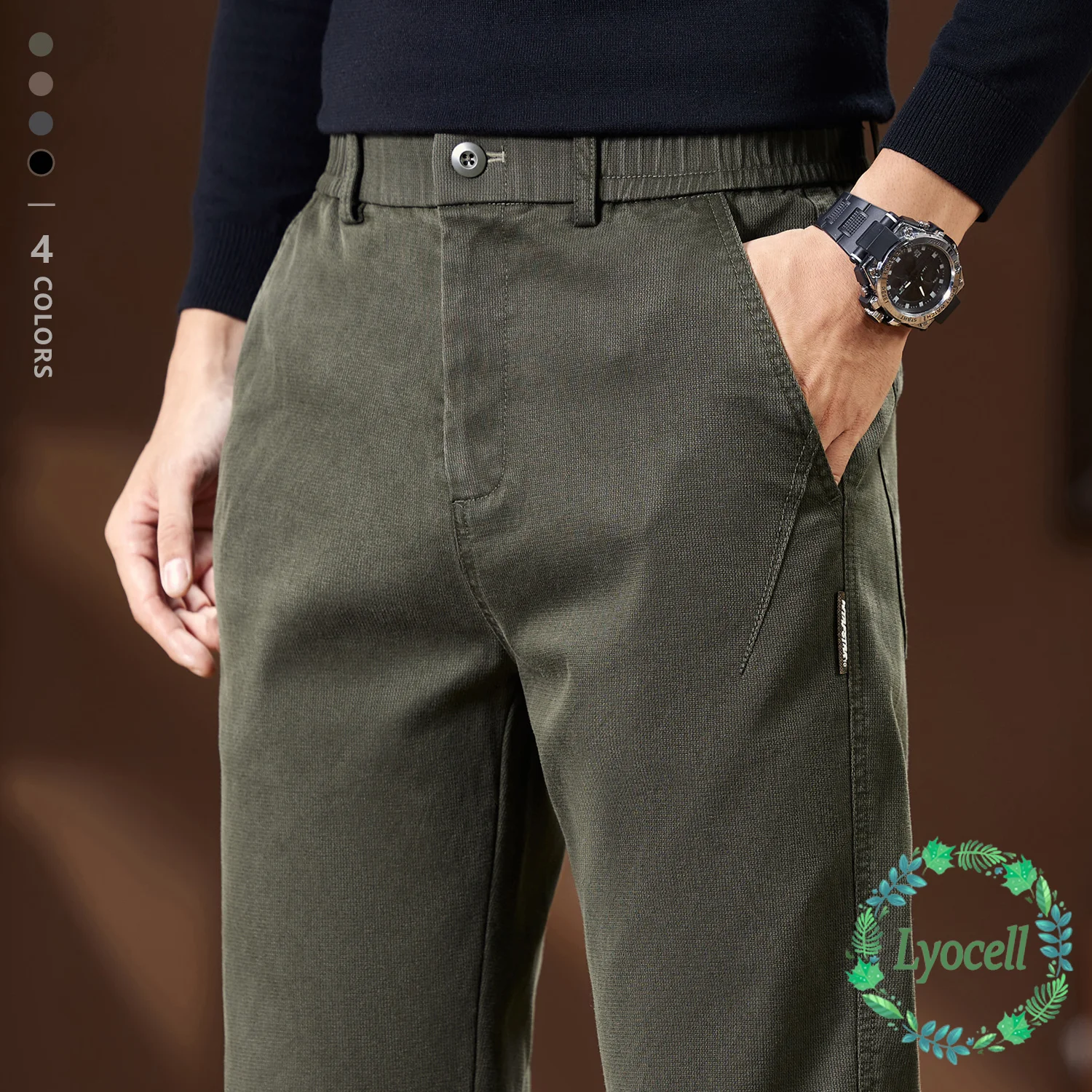 

Autumn Winter Lyocell Fabric Stretch Casual Pants Men Slim Fit Grey Black Korea Work Classic ArmyGreen Cargo Trousers Male 28-38