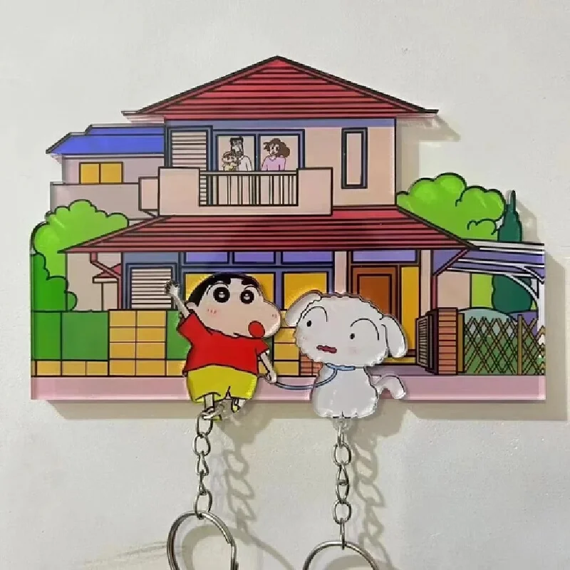 Crayon Shin-Chan Anime Couple Keychain Holder Cartoon Anti-Lost Hanger Acrylic Refrigerator Sticker Decorative Key Pendant Gift