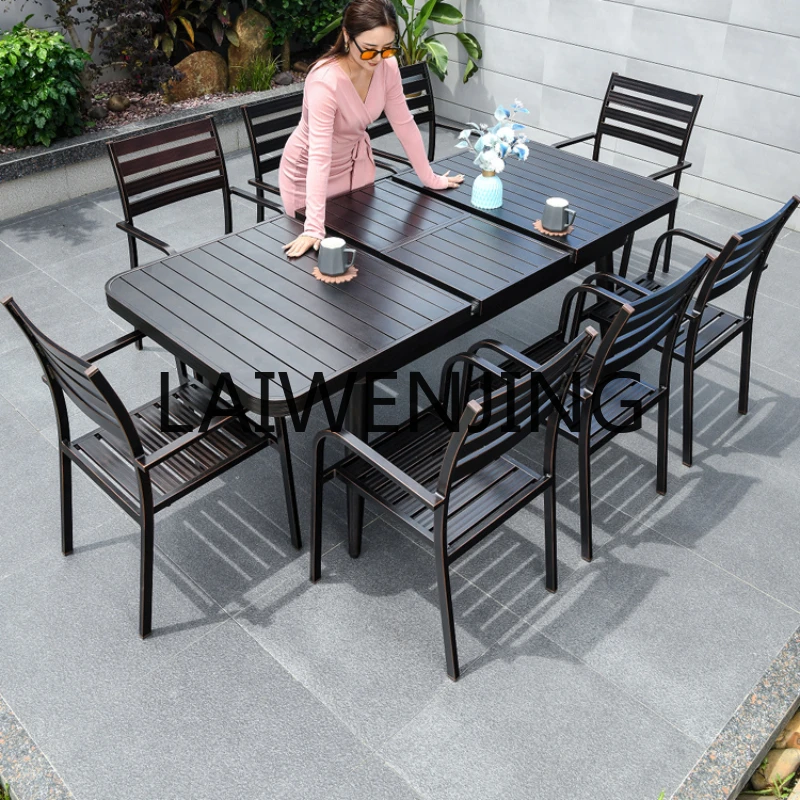 

RWJ Outdoor Aluminum Courtyard European Style Villa Iron Cast Aluminum Terrace Outdoor Retractable Long Table