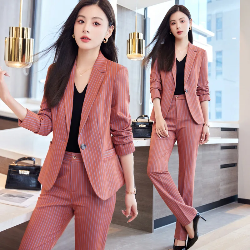 

Fashion Striped Suit Women's Spring New College Student Interview Commuter Workwear Tailored Suit Formal Clothes Two-Piece Set