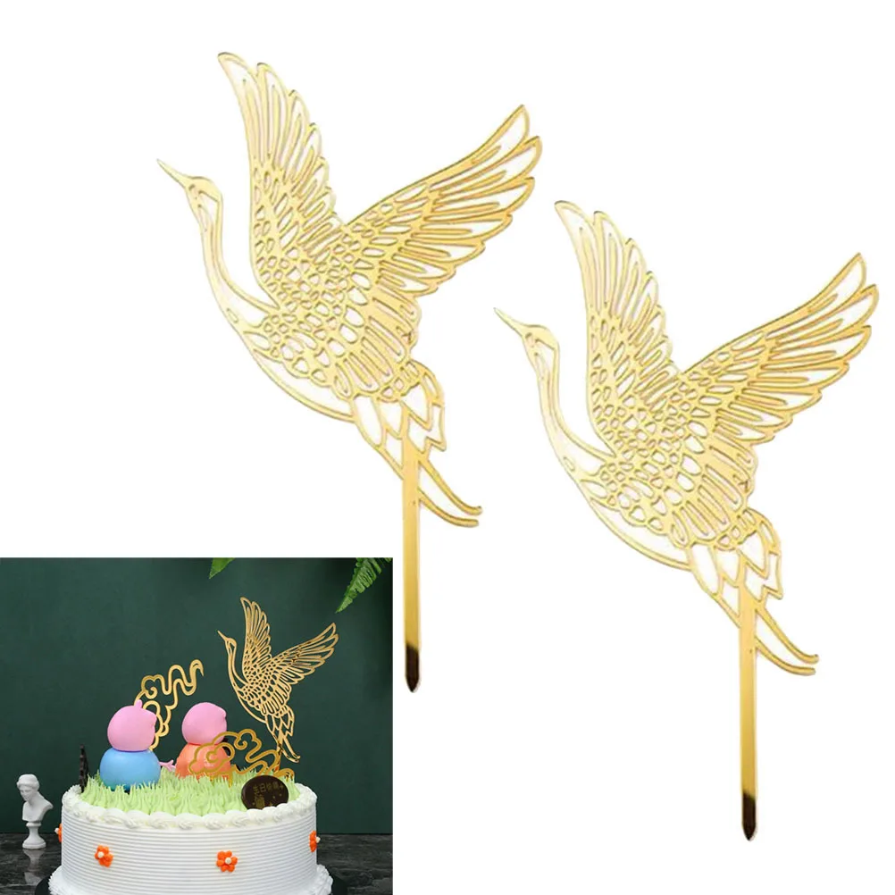 

5Pcs Crane Cake Topper Chinese Style Acrylic Eco-Friendly Decorative Accessory for Party Festival Celebration