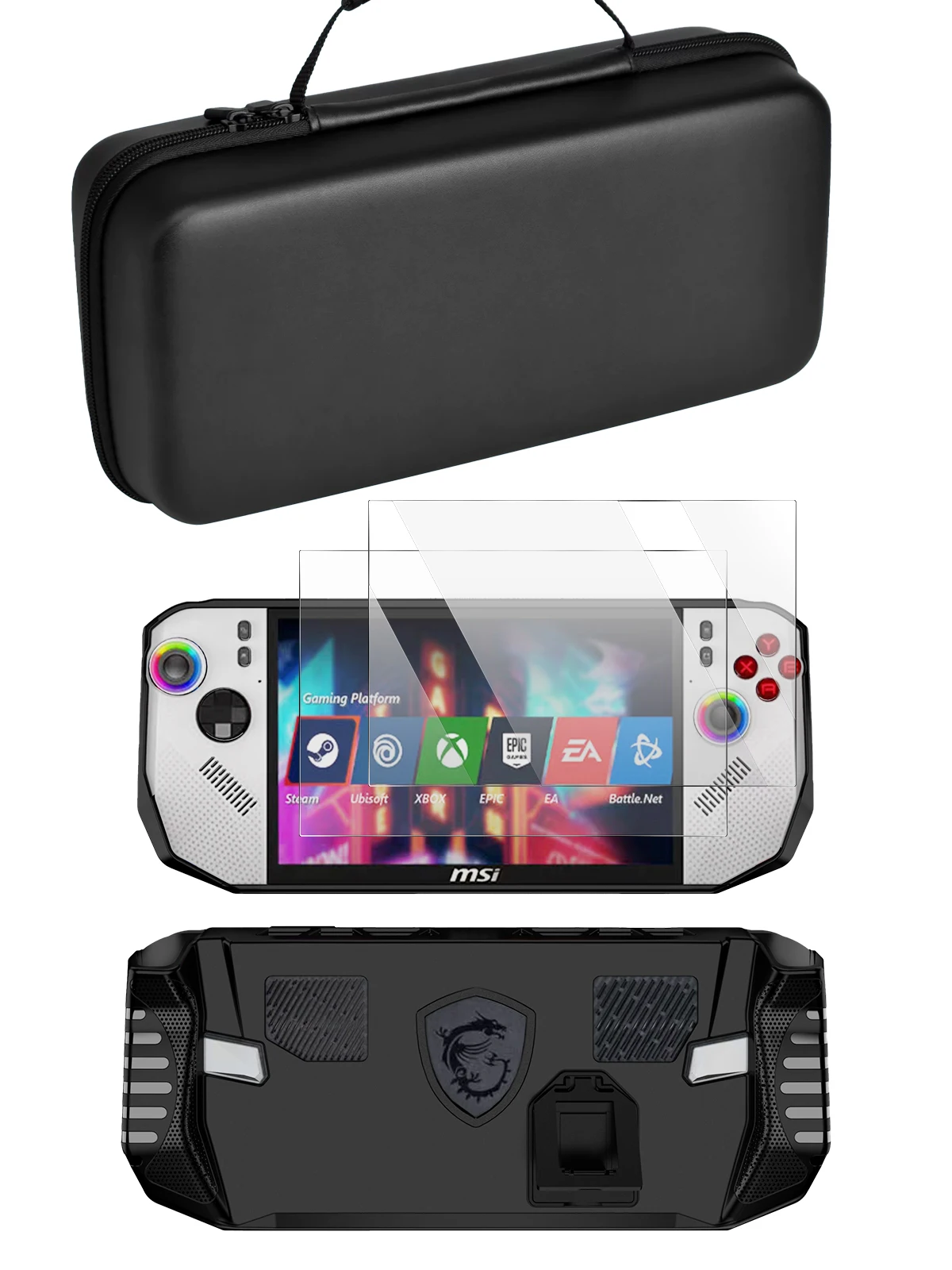 Zestaw akcesoriów 3 w 1 do MSI Claw A8 BZ2EM: etui ochronne z szkłem hartowanym na ekran i torbą do przenoszenia, pokrowiec do przechowywania w podróży. — zdjęcie produktu 7