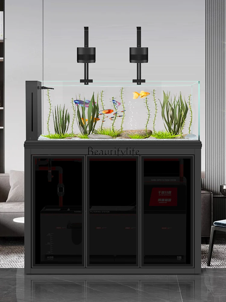 Native Stream Fish Tank Living Room 2024 New Industrial Style Large Super White Bottom Filter Landscape