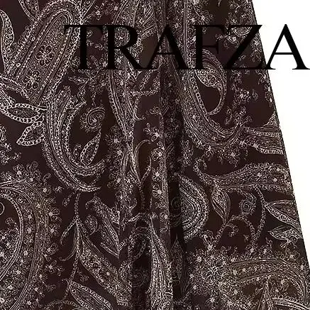 

TRAFZA Autumn Woman Slim Street Style Midi Skirts Women Elegant Printed Skirt High Waist Pleated Chic Side Zipper Vintage Skirts