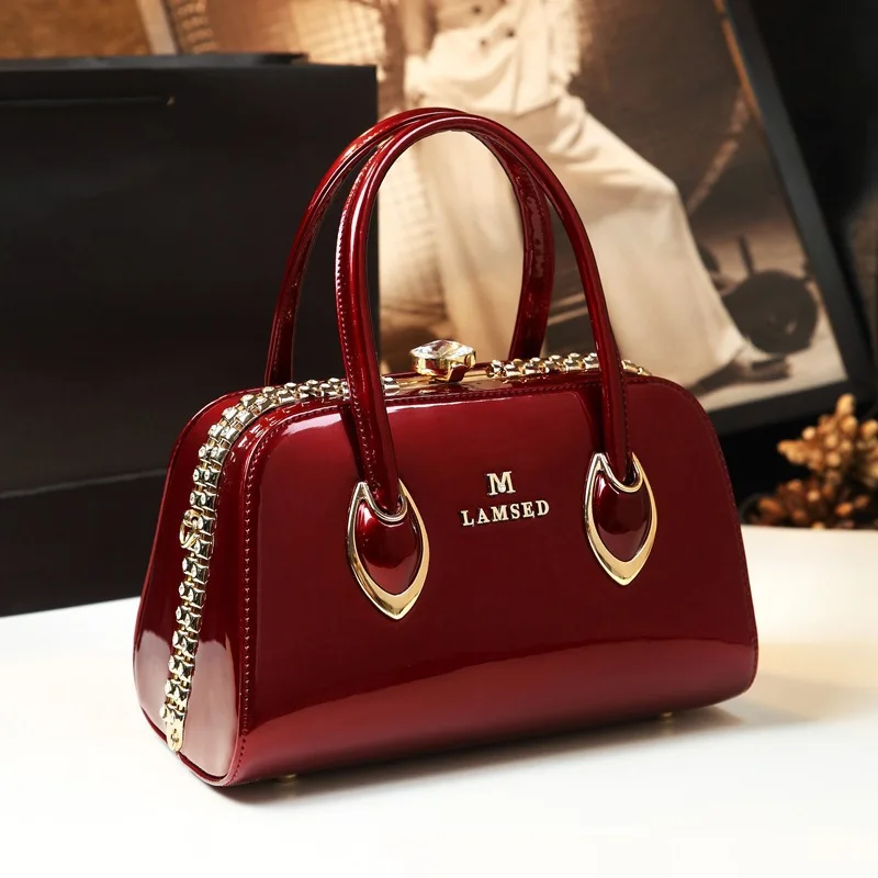 

Patent Leather Shiny Tote Bag for Women Genuine Leather Mother Purse Middle Aged Ladies Fashion Crossbody Shoulder Clutch Bag