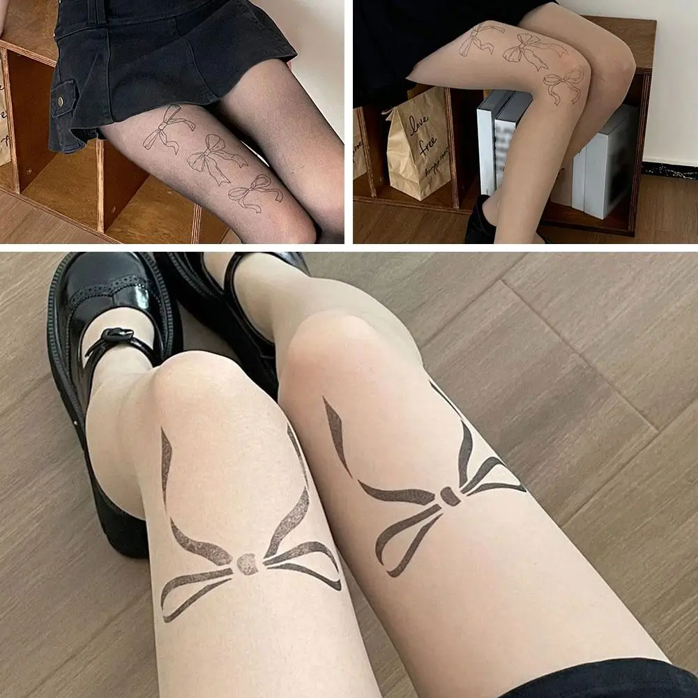 

Women Summer Tattood Stockings Bow Printed Silk Tights Japanese Print Pantyhose Jk Lolita Y2k Socks Cosplay Leggings Sexy E7d3