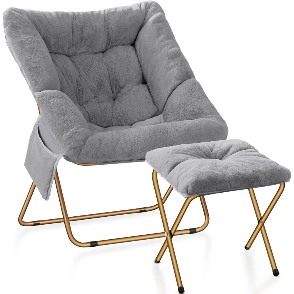 

Comfy Saucer Chair for Adults, Foldable Living Room Chairs, Soft Faux Fur Lounge Chair for Bedroom, Reading Chairs, X-Large (Ott