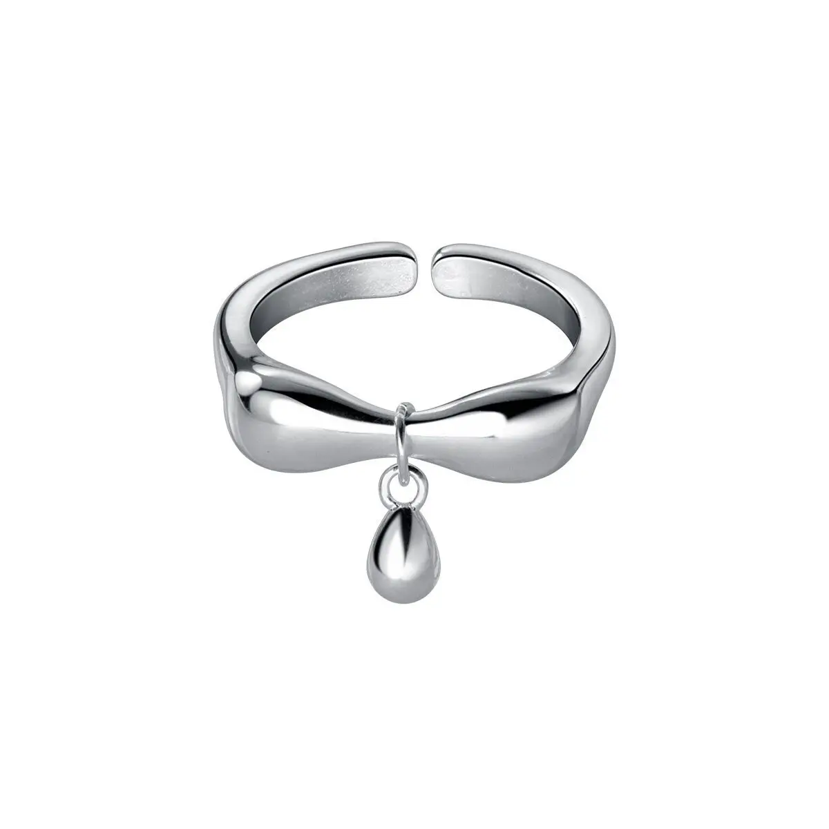 925 Sterling Silver Water Drop Bow Anéis Ajustáveis para Mulheres, Acessórios De Jóias De Luxo