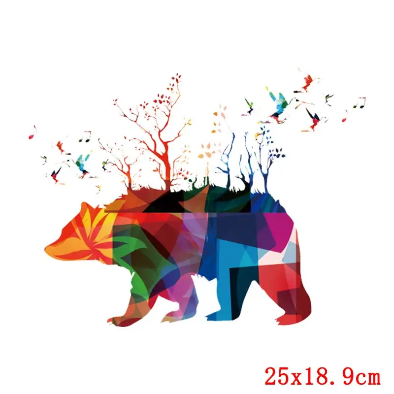 Colourful Animals Heat Thermal Transfer Wolf Bear Horse Thermal Patches For Clothing Iron On Patch Ironing Applique DIY Stickers