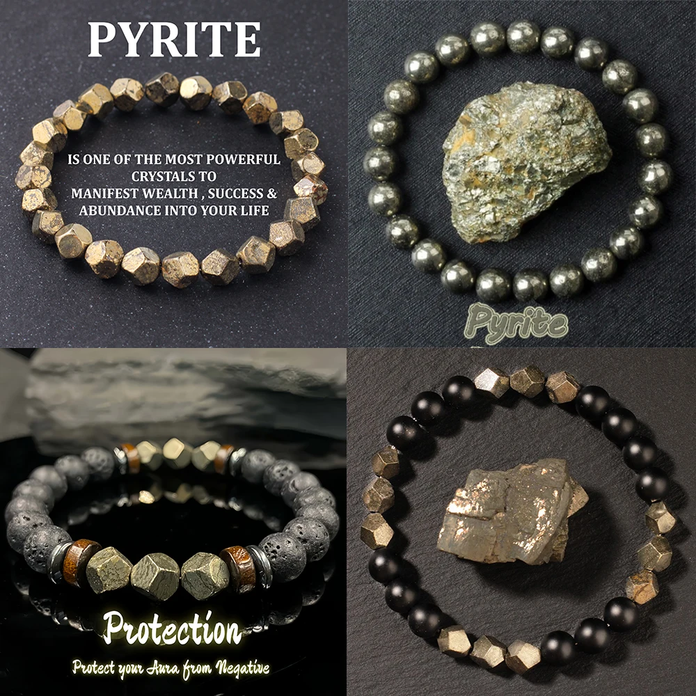 Pyrite Chalcopyrite Wealth Bracelet Handmade Irregular Cut Natural Stone Bangle Women's Men's Prosperity Guardian Energy Jewelry