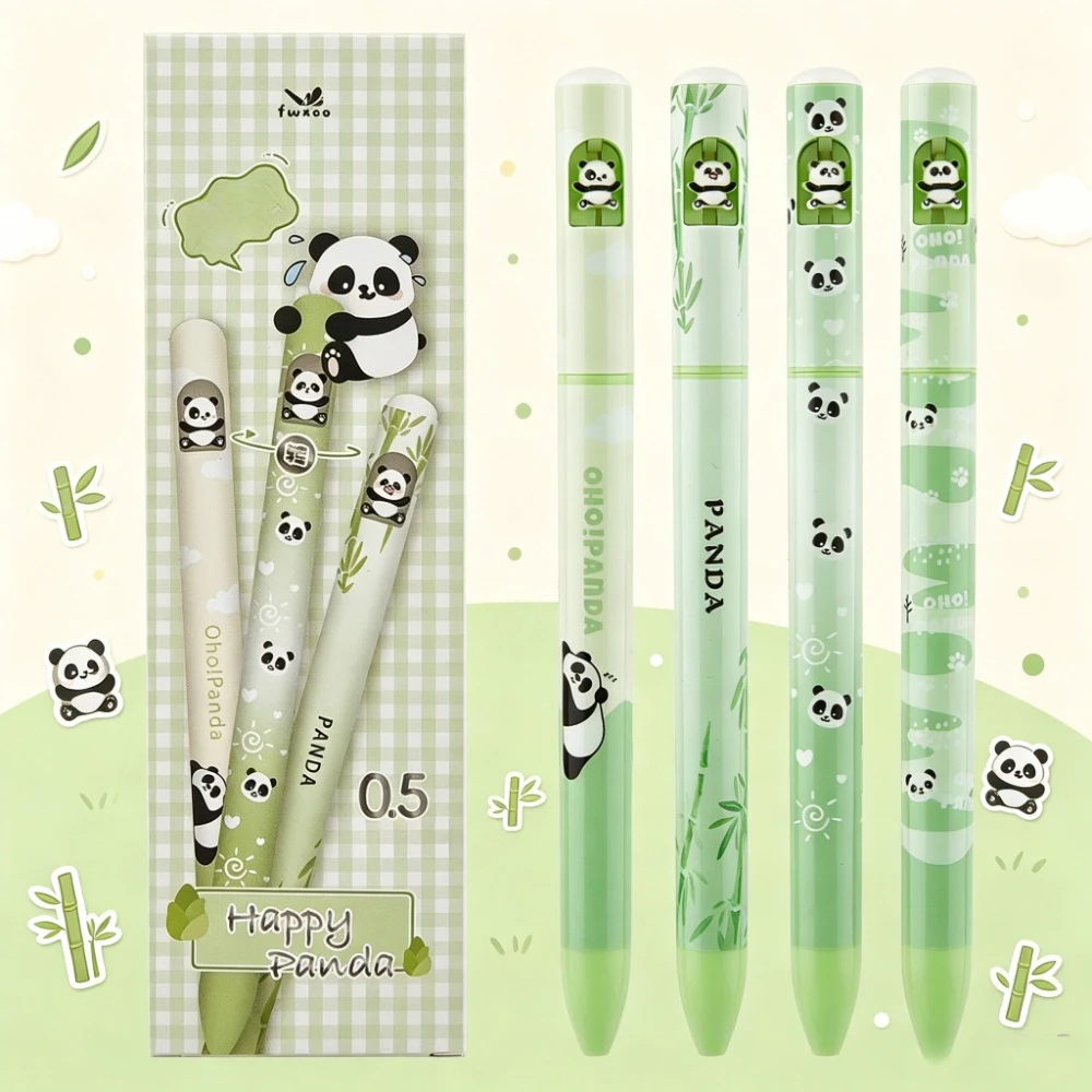 4 Pcs Cute Panda Rotating Ballpoint Pens, 0.5mm Fine Tip Smooth Ink, Ideal for Notes, Diaries, Exams, School, Office, Gift