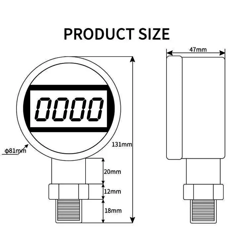 Digital Pressure Gauge 80mm LCD Display 0-60Mpa Manomete Battery-Powered Air Pressure Meter Psi/Bar/Kpa Water Pressure Gauge