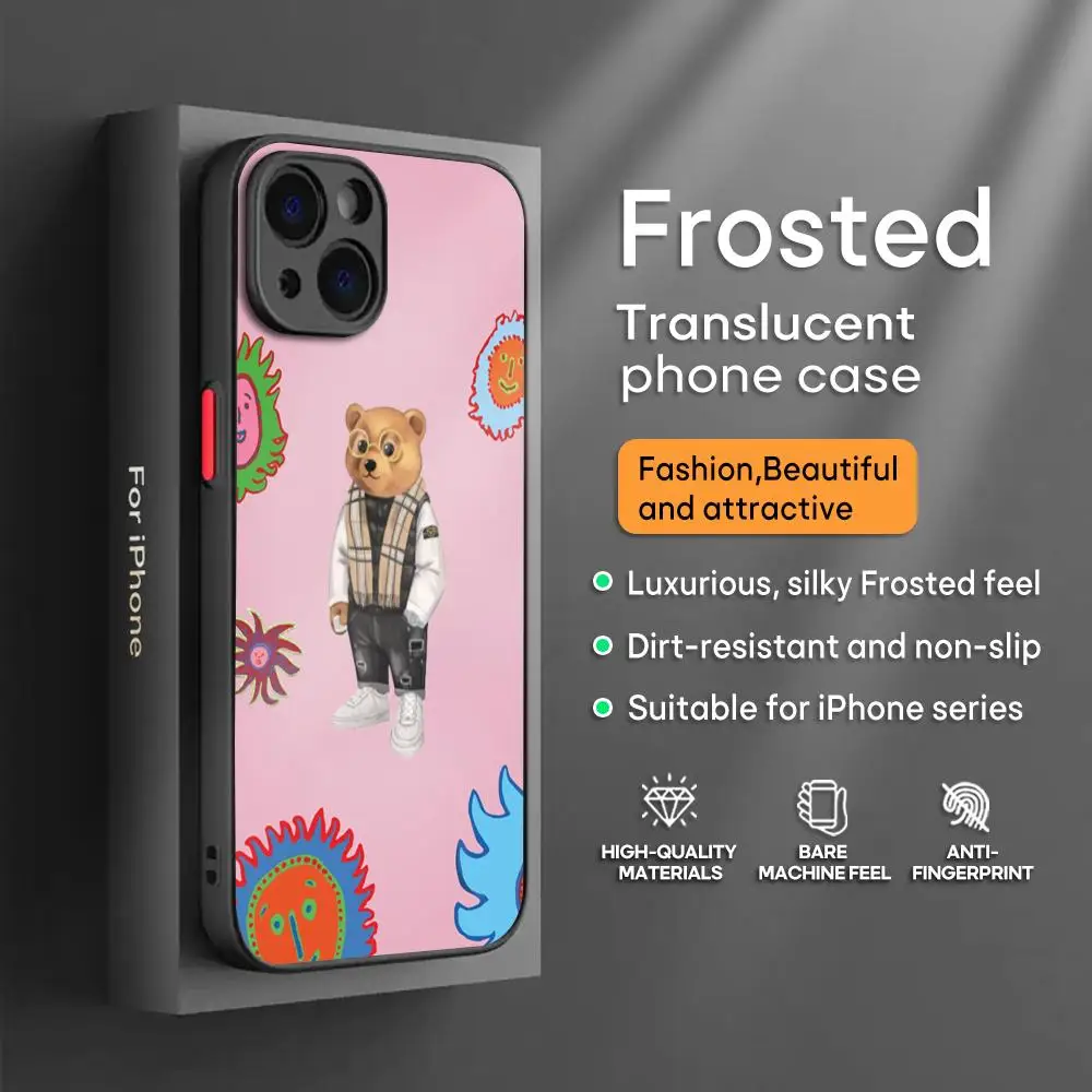 Lovely B-Baron F-Fil-ouS Bear Phone Case For iPhone16 15 14 13 12 11 XS XR Plus Mini Pro Max Drop-proof Frosted Translucent