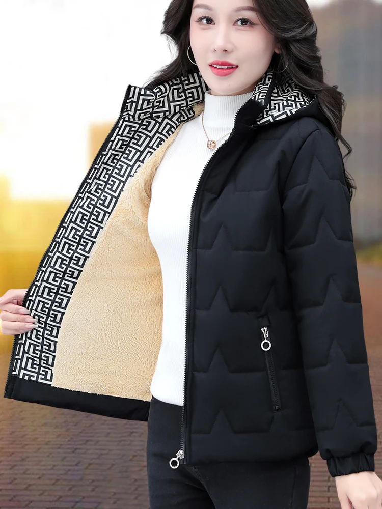Thiened Fce Women's Jaet ort Sle Cotton Padded Coat for Middle-Aged And ly Large Size Korean Sle Commute
