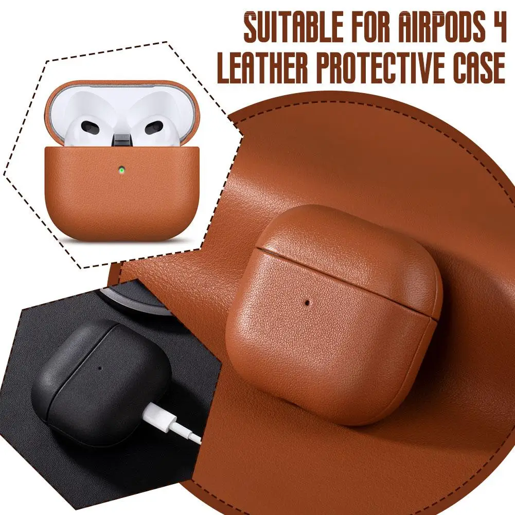 2024 Protective Case For AirPods 4 4th Leather Case Full Grain Cowhide Earphone Cover Anti Drop High Quality Protective Sle K3A0