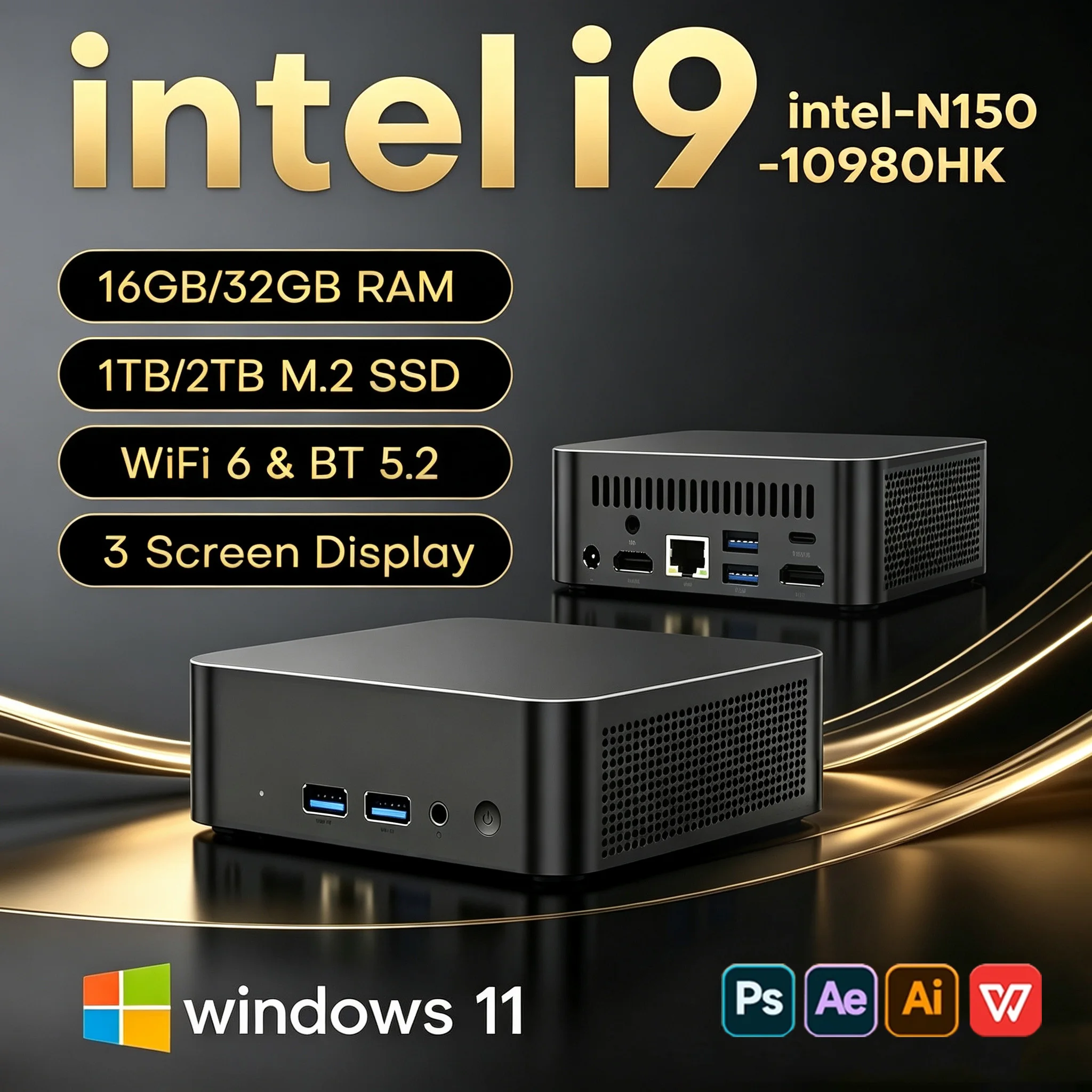 새로운 미니 컴퓨터 PC, 인텔 코어 i9 10980HK/N150 프로세서, 16GB/32GB RAM, 1/2TB SSD, 윈도우 11, UHD 그래픽, 휴대용 PC, 4K HD 게이밍 데스크톱