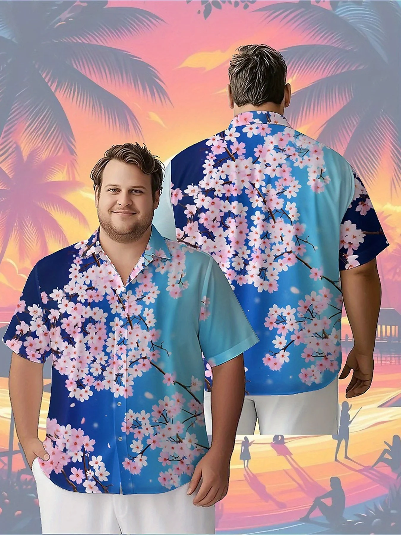 Men's Plus Size Hawaiian Shirts Cherry Blossoms Pattern, Unisex Aloha Shirts,New in Summer Tops Tee,streetwear