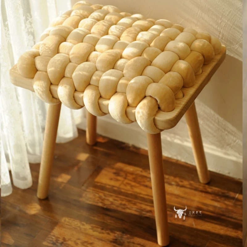 

Customized makeup stool ins Nordic designer takes photos of fashionable velvet creative solid wood household shoe changing stool