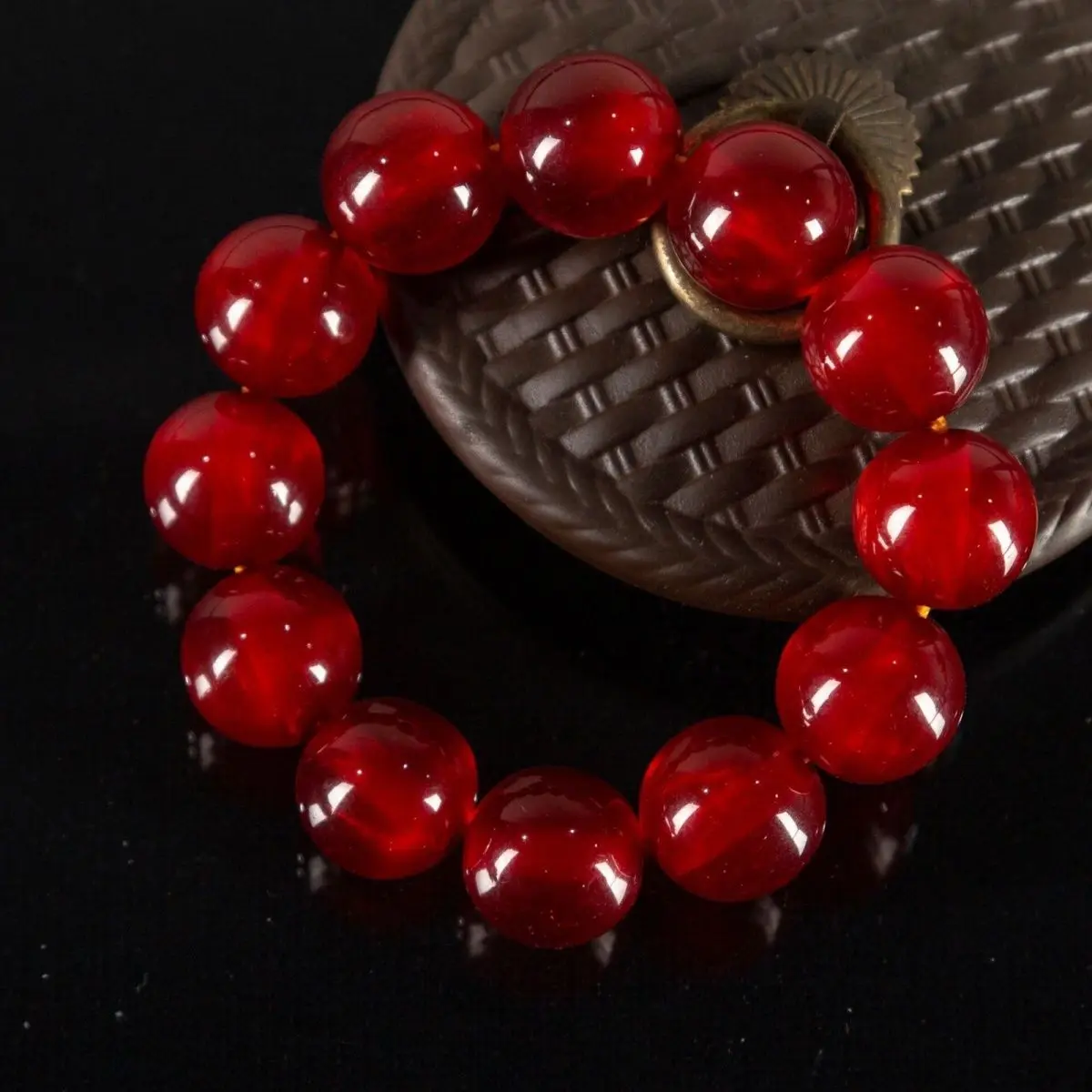 16Mm Large Granular Brazilian Orange Red Garnet Bracelet Single Ring Crystal Men's Bracelet