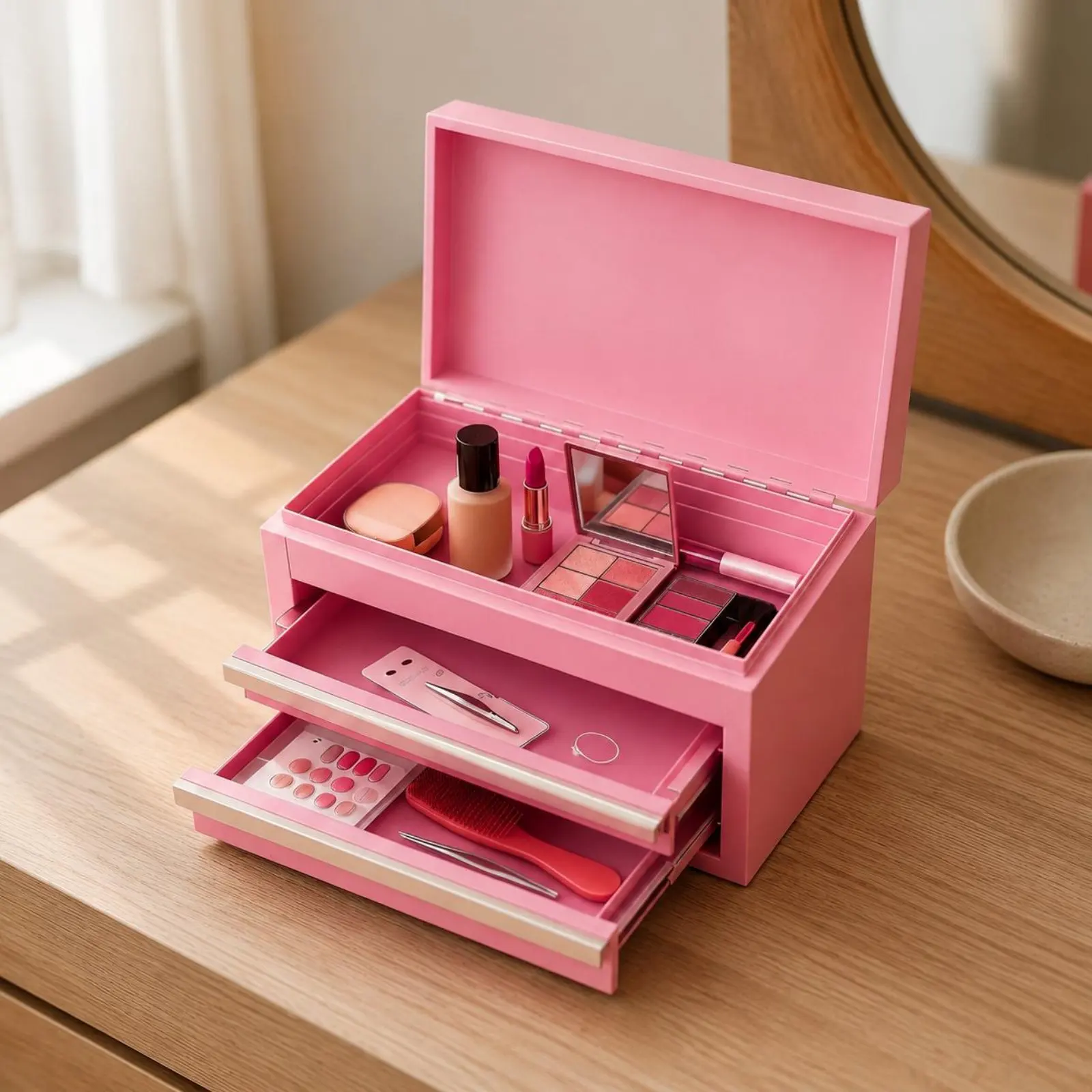 

Three-Tier Storage Box Hinged Lid Metal Storage Box 3 Tray Tool Chest Pull-out Drawers Painted Finish