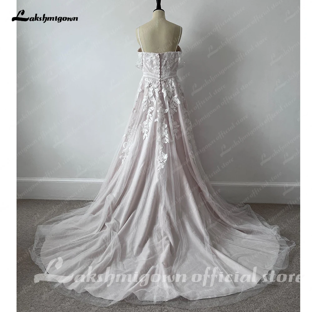 Lakshmigown-Vestidos de casamento feminino Blush Pink Beach, cintas de espaguete, vestidos de noiva clássicos Boho, robe simples