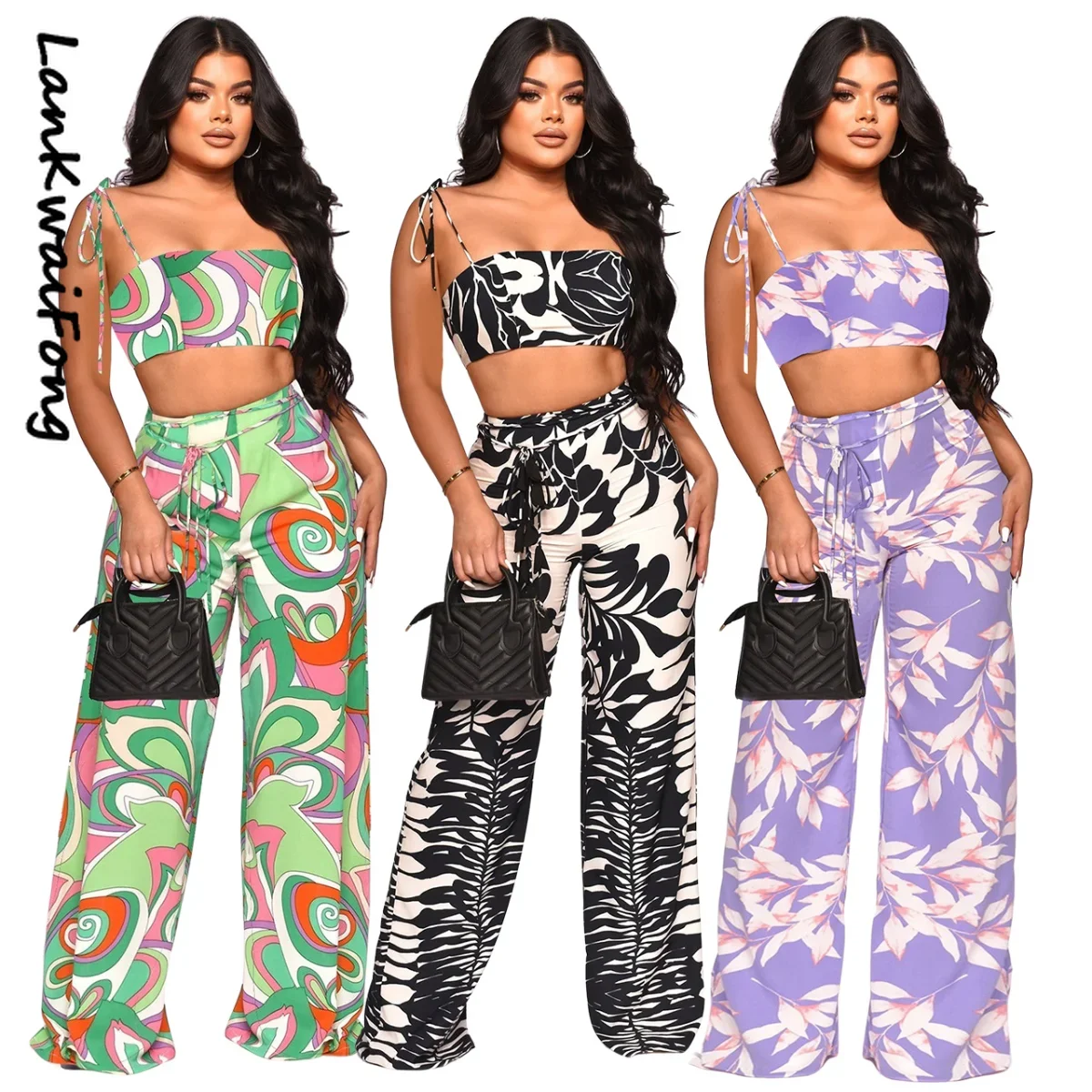 

. New Product Suspenders Wrapped Chest Top Wide-leg Pants 2-piece Set Casual Waistless Sexy Casual Trousers Suit