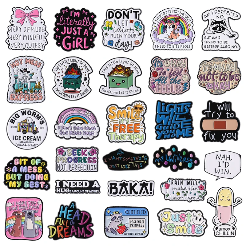 Funny Quotes Enamel Pins I'll Be There For You Hot Mess Express Neurodivergent Mental Health Brooches Lapel Badge Jewelry Gifts