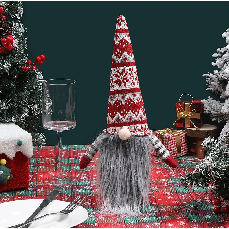 White Bearded Old Person Wine Bottle Cap Faceless Elderly Person Knitted Wine Bottle Bag Decoration Home Christmas Decoration