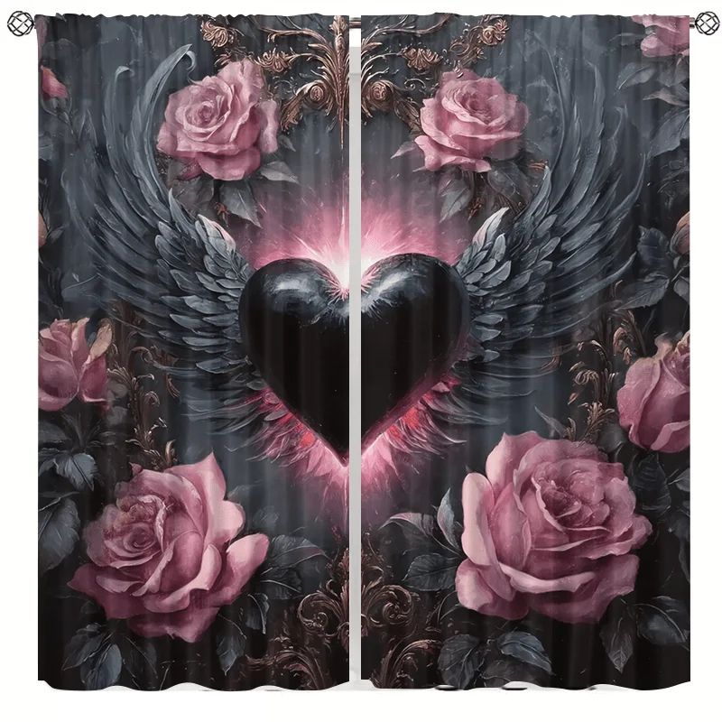 Heart-shaped and rose-winged curtains, installed using pocket rod method, suitable for bedrooms, living rooms and decoration