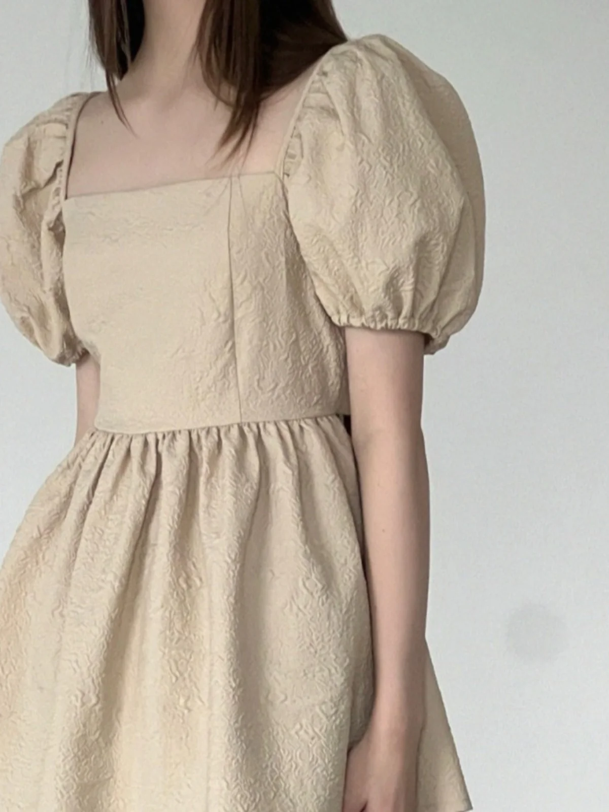 Chic White Bubble Sve irt Chemisier mi-long à col carré avec nœud pour femme