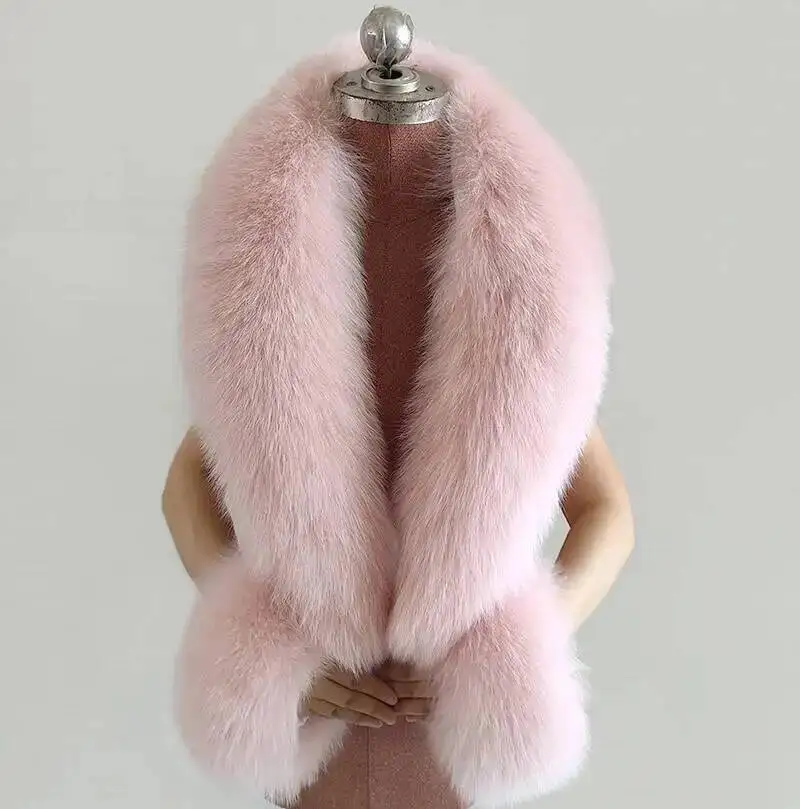Winter Natural Fox Fur Scarf And Cuff Set Women Jacket Fur Collar Authentic Neck Warm Scarves Luxury Fluffy Fox Fur Shawl